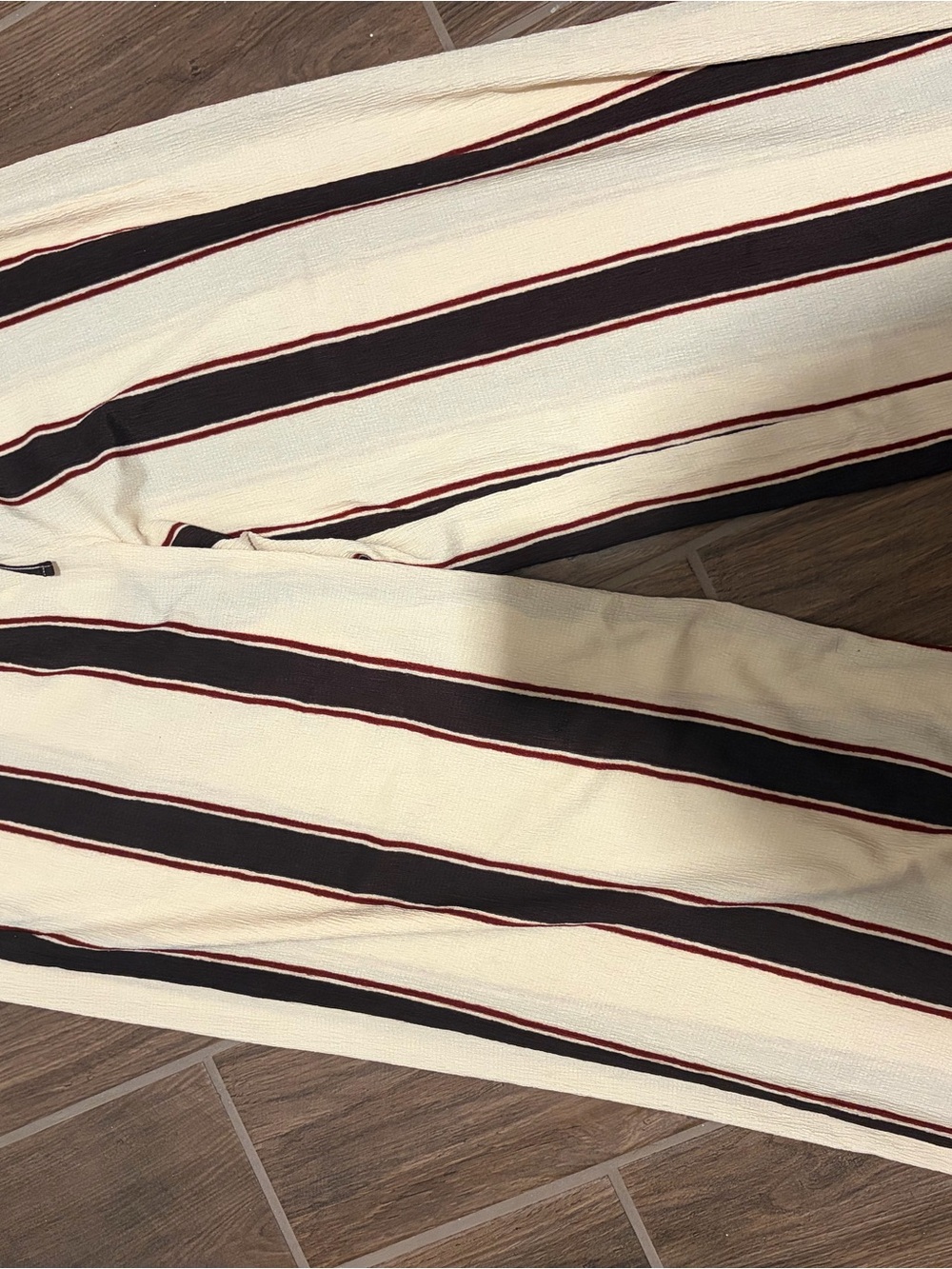 Cream Pants with Navy and Burgundy Stripes - Picture 3 of 3